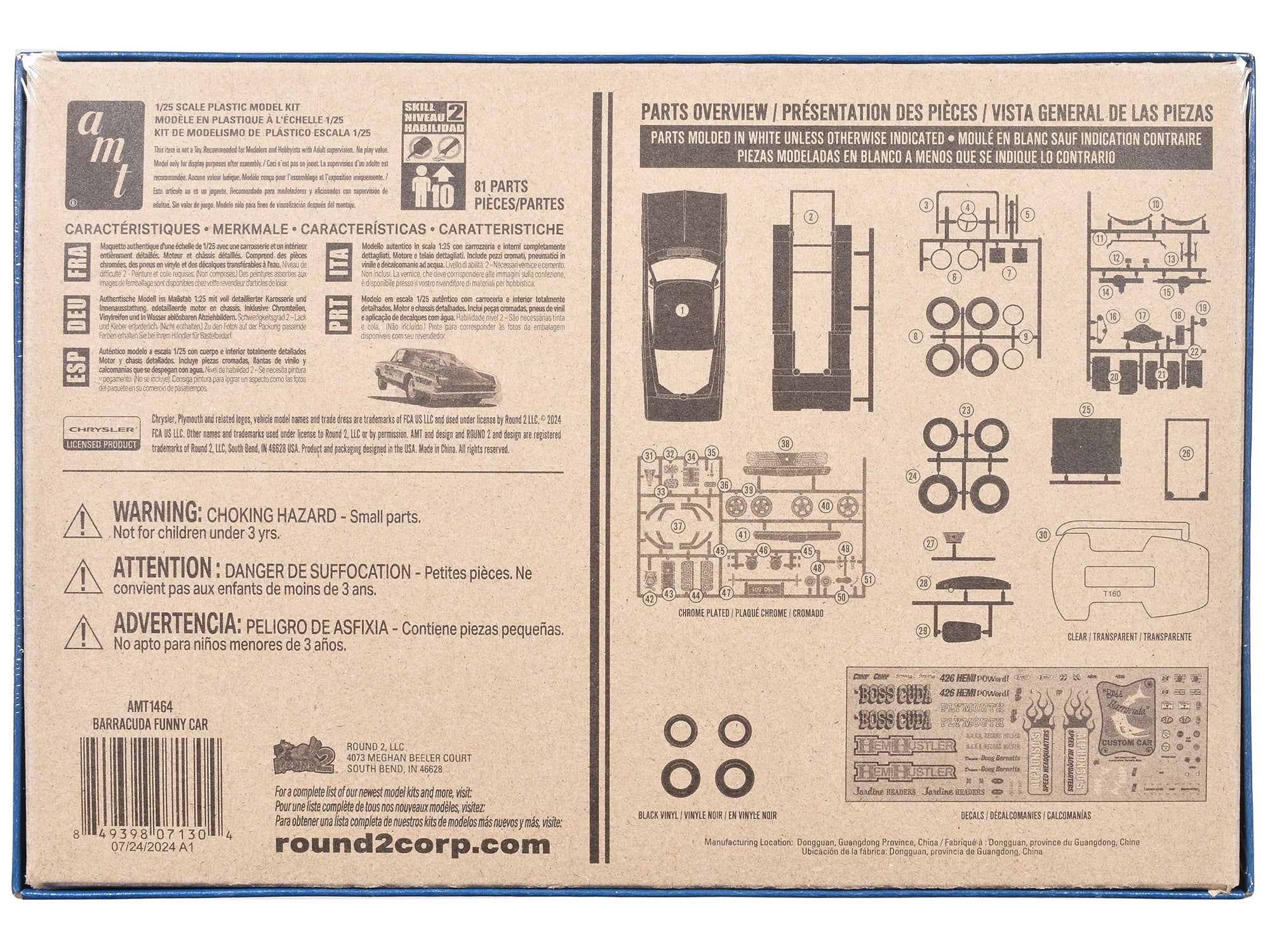 1966 Plymouth Barracuda Funny Car "Hemi Hustler" (Skill 2) 1/25 Plastic Model Kit by AMT