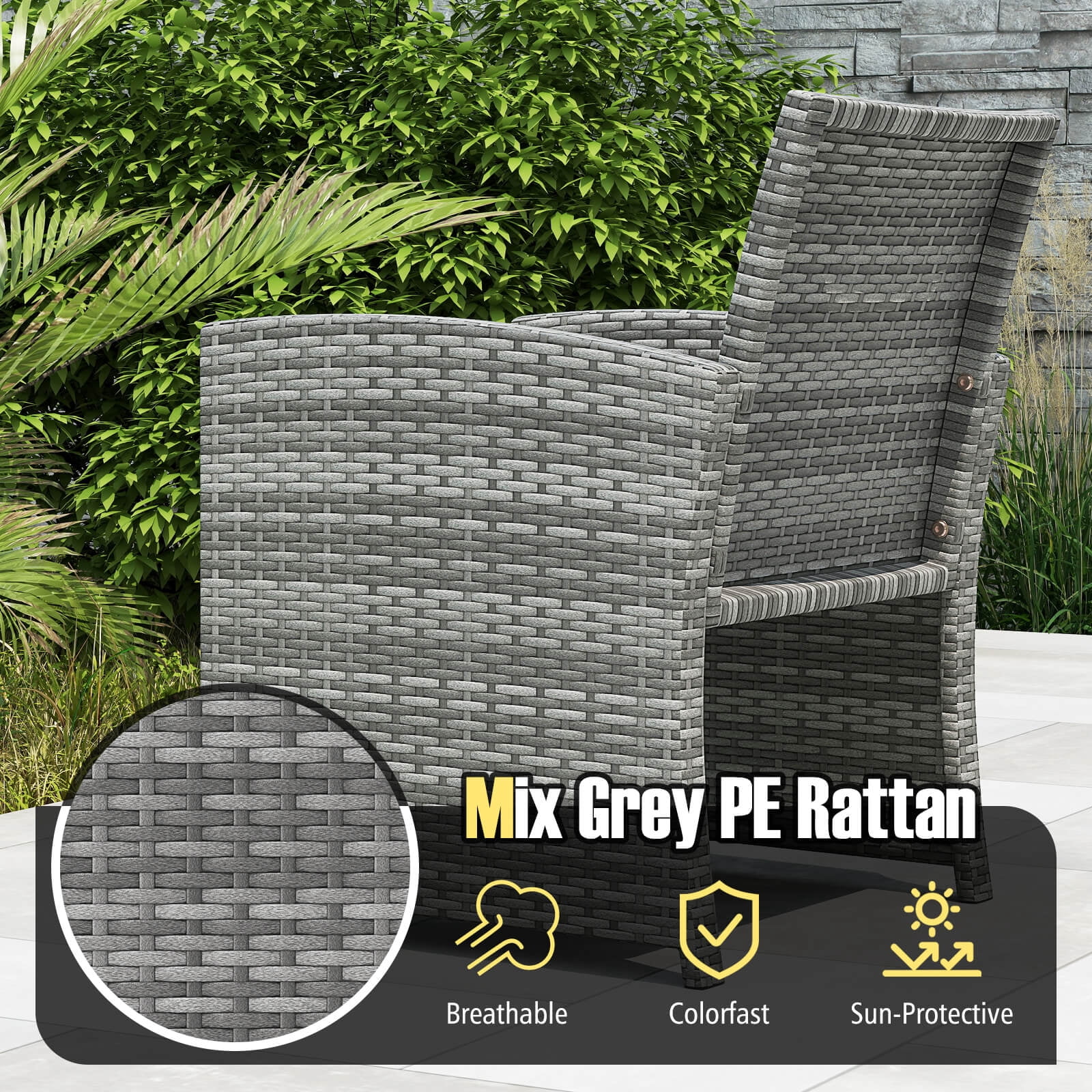 Costway 3 PCS Patio Furniture Set with Tempered Glass Coffee Table & Soft Seat Cushions White