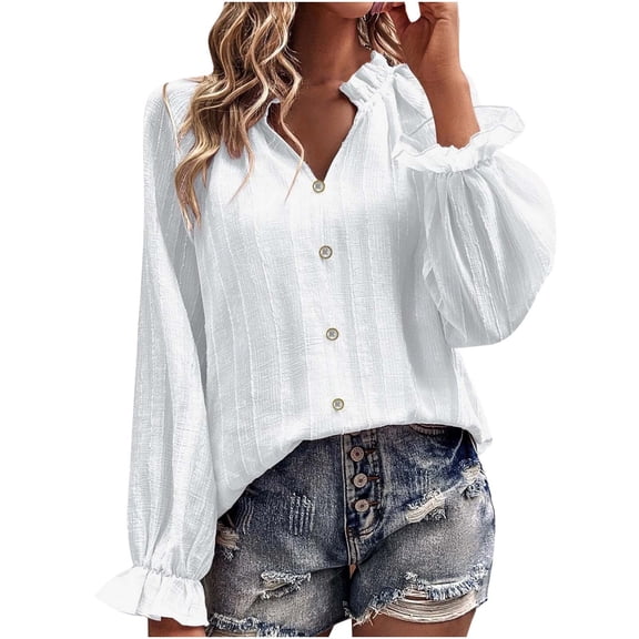 Holiday Deals! Borniu Womens Tops, Fashion Women Solid Color Casual V Neck Long Sleeve Shirts Blouses Tops Womens Fashion Clearance