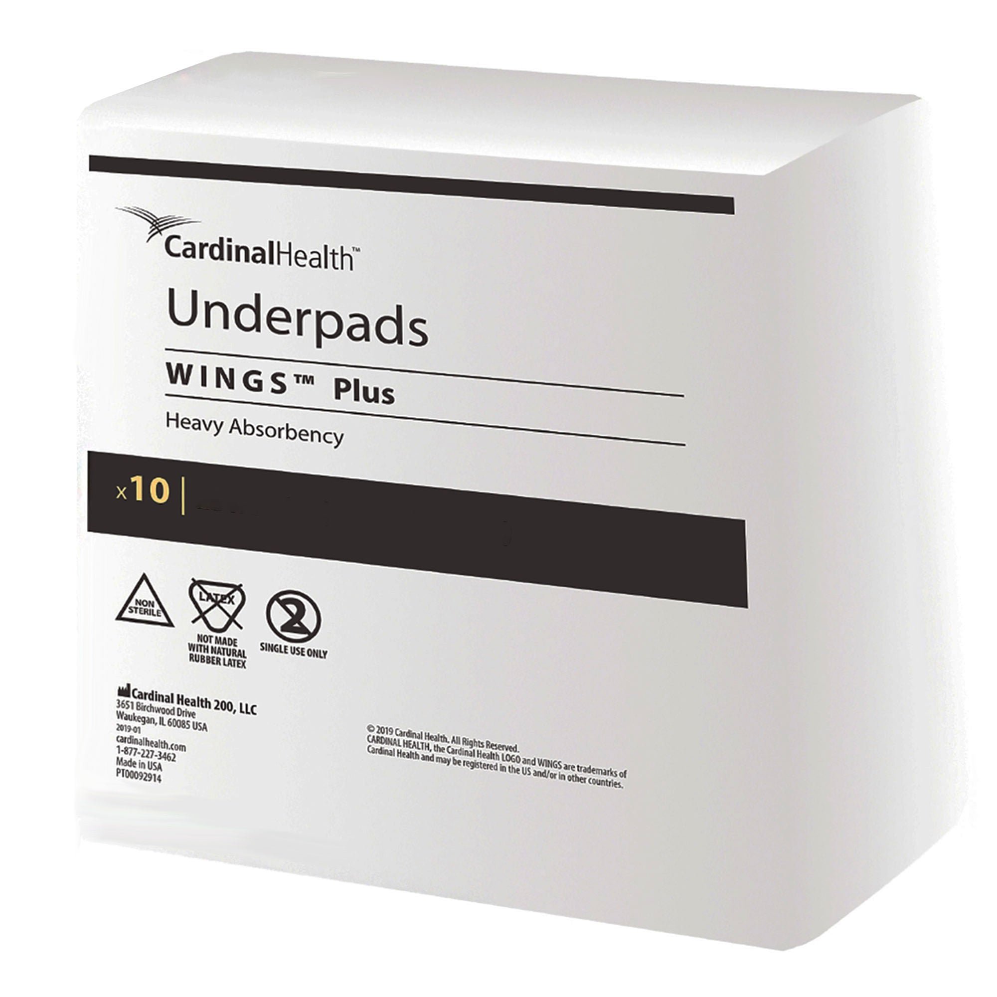 Wings Plus Disposable Underpad Heavy Absorbency Fluff / Polymer 30X30" 9173 80 pads