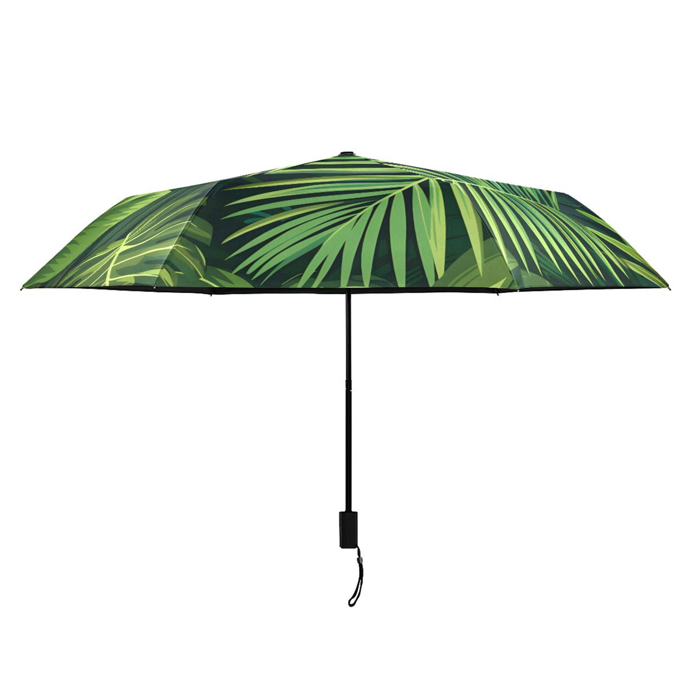 Palm Leaves Compact Sun Umbrella Windproof Travel Umbrellas for Rain Strong Portable UV Protection