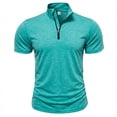 thumbnail image 7 of Dresfit Mens Polo Shirts Zipper Short Sleeve Quarter Zip T Shirts 2026 Summer Stand Collar Cotton Loose Tennis Tops Relaxed Fit Lightweight Business Tees Sky Blue 2XL, 7 of 7