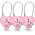 thumbnail image 1 of 3 Pack Pink Heart Combination Padlock for Suitcase, Cute Heart Shape Code Lock, Small Waterproof Padlock for Travel Bags, Backpacks (Original Code: 0-0-0), 1 of 5