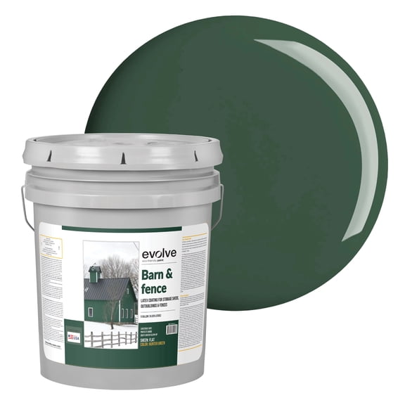 Evolve Barn & Fence Latext Paint, High Durability and Scratch-Resistant Wood Paint, Hunter Green, 5 Gallon