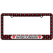 Wisconsin Love with Hearts License Plate Tag Frame, Multiple Colors