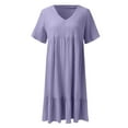 thumbnail image 5 of Women Casual Fashion Solid Color V Neck Short Sleeve Shirt Dress Swing Dress with Buttons T Shirts for Dress Women Dresses Casual Midi Shirt Dress Mature Womens Dresses Summer Mini Dress T Shirt, 5 of 6