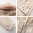 thumbnail image 4 of Women's Mid-length Solid Color Cotton Coat with Removable Hood Fur Collar, Beige, Size L, 4 of 4