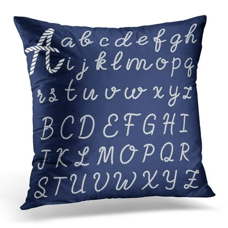 - ARHOME Blue Abc Navy Text Letters Made From Nautical Rope Hand Written Alphabet White Wave Border Pillow Case Cushion Cover 16x16 Inches