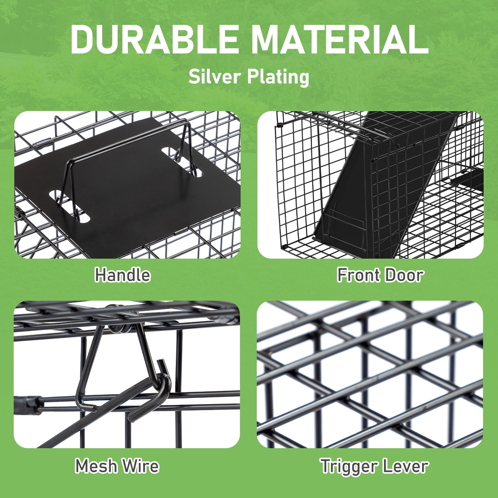 UBesGoo Heavy Duty Animal Trap, 32" Humane Cage with Secure Handle for Raccoons, Folding Metal Design, Black