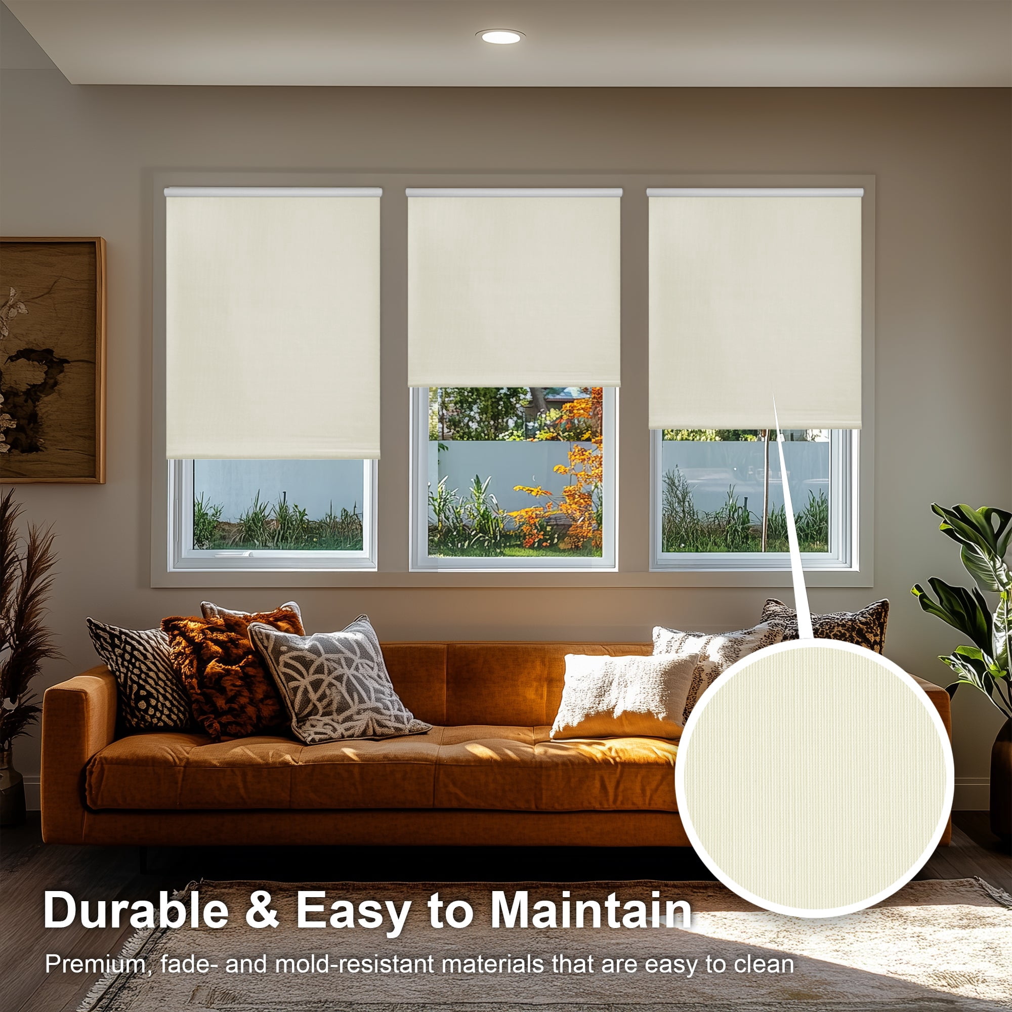 Chicology Textured Blackout Roller Shades | Cordless Light Filtering Window Blinds |51"W X 64"H| Decorative Privacy Shades for Home, Bedroom, Living Room, Kitchen | Easy Install | Ivory