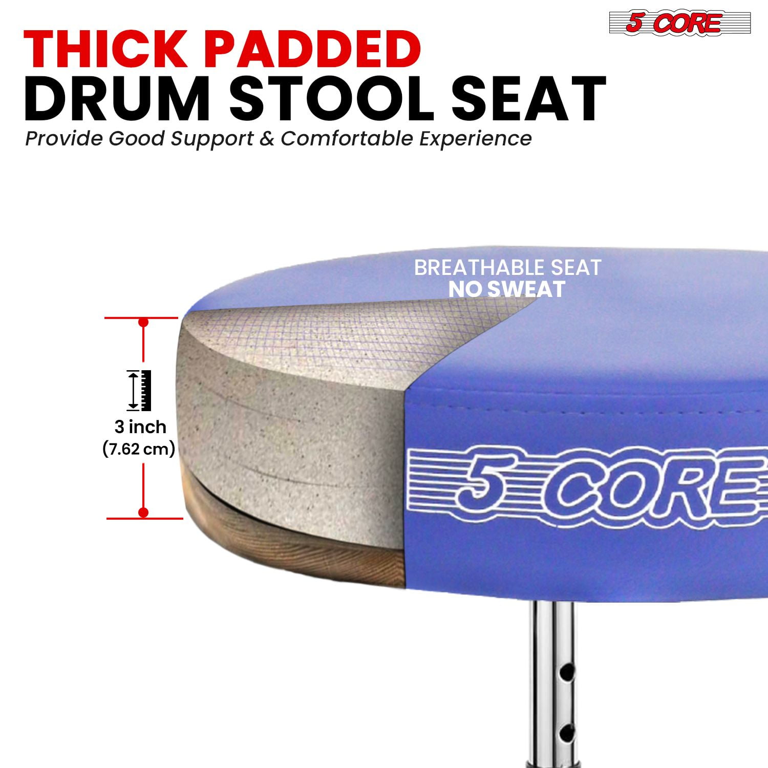Drum Throne Padded Guitar Stool Height Adjustable Music Chair Seat Universal for Adults & Kids with Anti Slip Rubber Feet DS CH Blue
