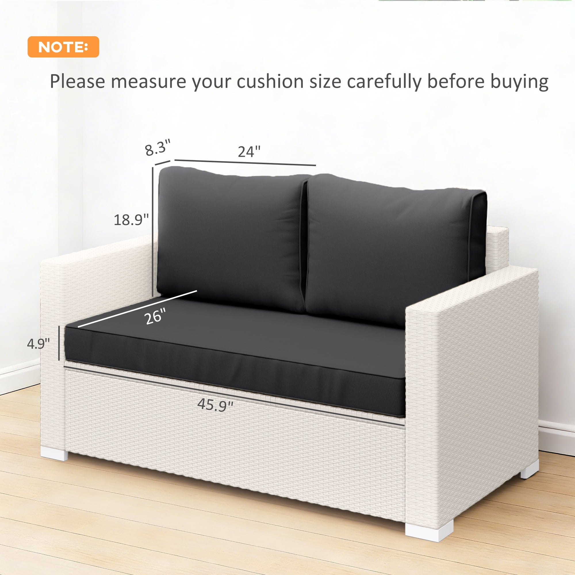 Outsunny 2 Seater Patio Furniture Cushions, 5 in Outdoor Loveseat Cushions with Removable Cover, Replacement Cushions for Outdoor Furniture, Black