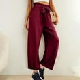 thumbnail image 6 of Womens Wide Leg Pants, Womens Solid Color Pocket High Waist Adjustable Lace Up Knot Loose Pants Women High Waisted Pants (Wine,L), 6 of 7