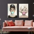 thumbnail image 2 of Rosework Framed Canvas Wall Art, 24x36 Inch, 2 Panels Marilyn Monroe and Audrey Hepburn with Colorful Bubble Gum, Made In USA, 2 of 6