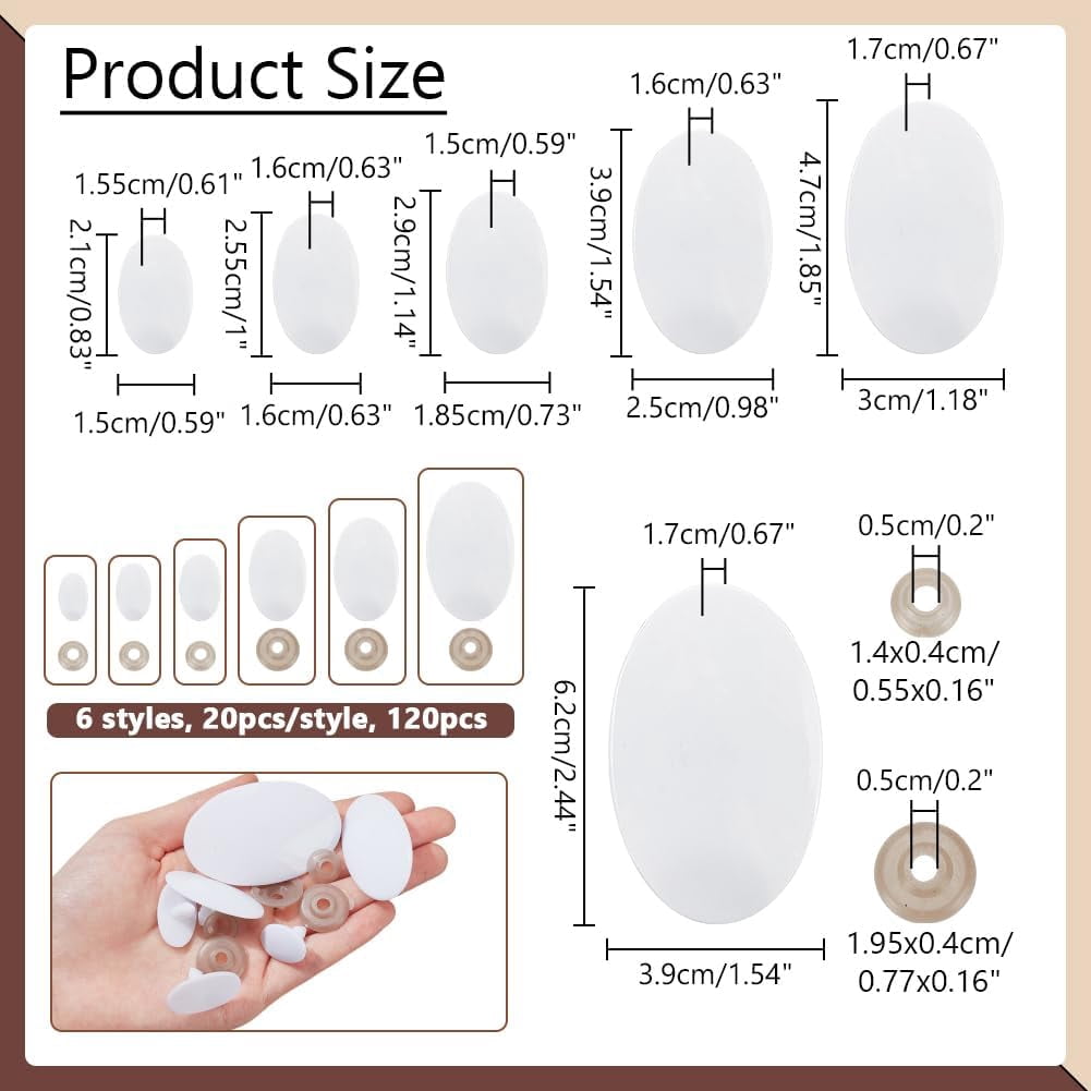 6 Styles White Safety Eyes 120PCS Oval Plastic Safety Eyes Craft Stuffed Animal Eyes with Washers for Crochet Plush Animal Amigurumi Puppet Teddy Bear Needle Felting Crafts Eyes 1set DIY