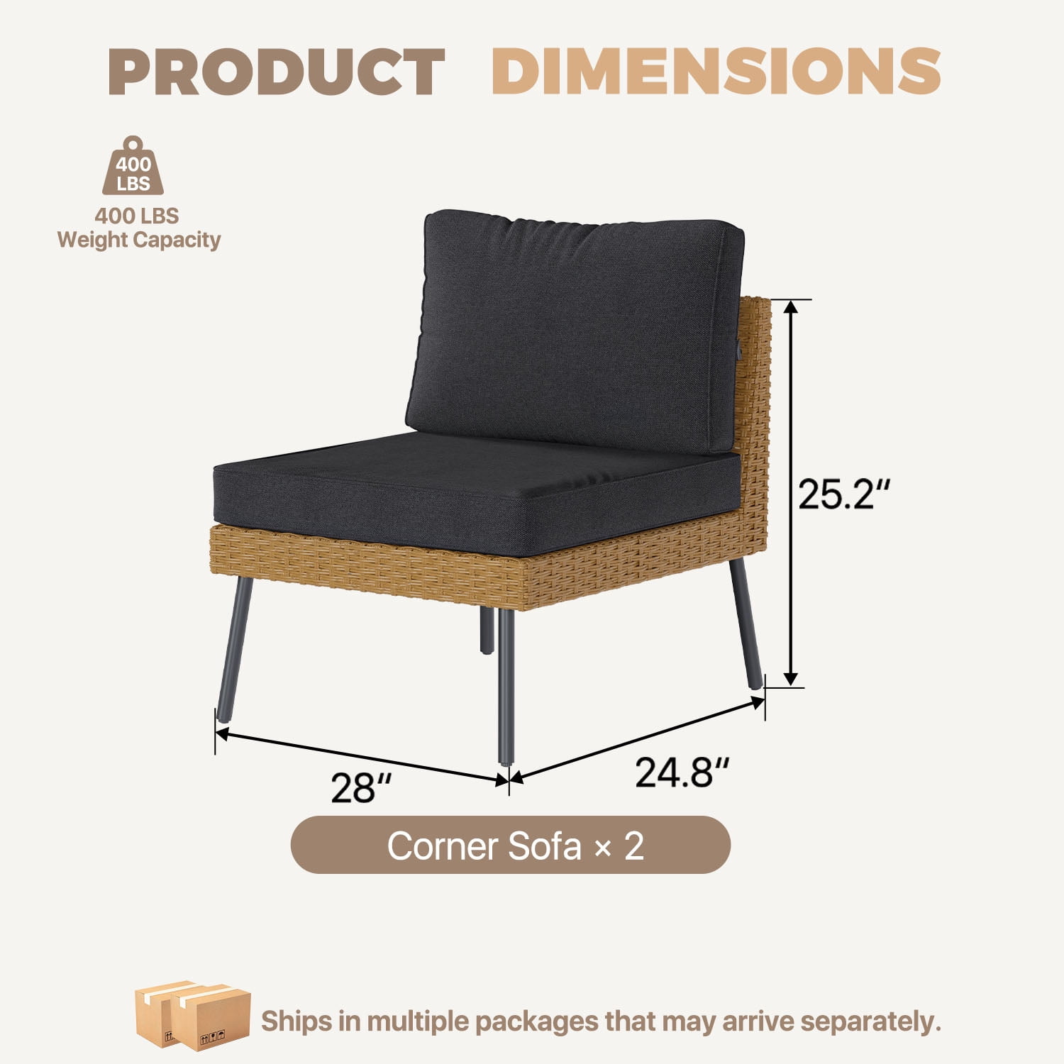 BaPiPro Outdoor PE Rattan 2-Seat Leisure Chair with Removable 4" High Density Cushions, Suitable for Backyard, Garden, Courtyard, Black