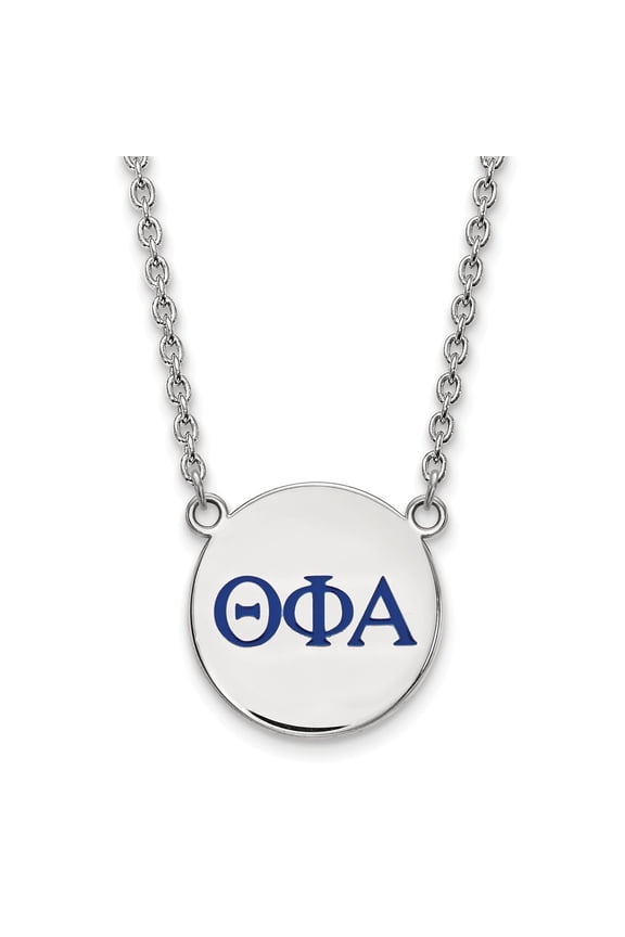 Sterling S. Rh-plated LogoArt Theta Phi Alpha Large Enl Pend With Necklace; 18 inch; for Adults and Teens; for Women and Men