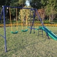 thumbnail image 2 of Outdoor Swing Sets for Kids, 5 in 1 Metal Swing Set with Slide, Seesaw Swing and Basketball Hoop, Heavy Duty Kids Playground Set for Backyard Garden Park, Kids Backyard Swing Set for Boys Girls, 2 of 4