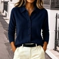 thumbnail image 2 of Harcomeey Long Sleeve Shirts for Women Button Down Collar Knit Shirt Long Sleeve Soft Solid Color Casual Work Office Knit Blouse L, 2 of 6