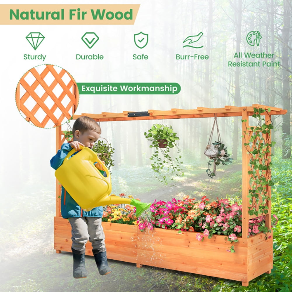 Spaco Raised Garden Bed with Side Trellis Hanging Roof and Planter Box-Orange, Outdoor Elevated Flower Box for Backyard/Patio/Gardener