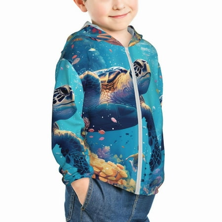 

Uemuo Colorful Underwater Plant Turtle Pattern Rash Guard for Boys Girls Long Sleeve Swim Shirts UPF 50+ UV Sun Protection Hooded Fishing Shirt with Pocket for Kid-4 Years