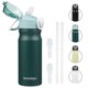 thumbnail image 1 of Konokyo Botella De Agua Aislada Con Pajita Y Asa De Transporte Frasco De Agua De Metal Al Vacío De Doble Pared De Acero Inoxidable De 18 Oz Con Tapa A Prueba De Fugas Verde Oscuro, 1 of 5