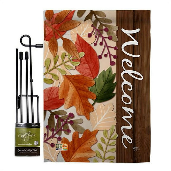Breeze Decor BD-HA-GS-113082-IP-BO-D-US18-BD 13 x 18.5 in. Autumn Leaves Fall Harvest & Vertical Double Sided Mini Garden Flag Set with Banner Pole