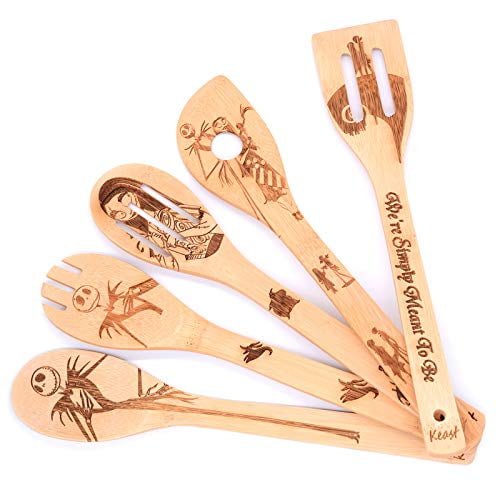 Non-Stick Cookware Sets Fun Warming Present 5 Pieces Wooden Spoons Utensil Set Nightmare Before Christmas Idea Gift Cooking Utensils Set