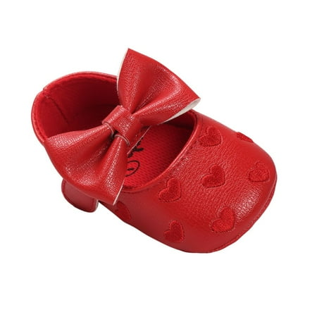 

Ardorlove Newborn Baby Girls Love Big Bow Embroidery Soft Bottom Non-slip First Walke Prewalker Boots Bottom PU Leather Shoes