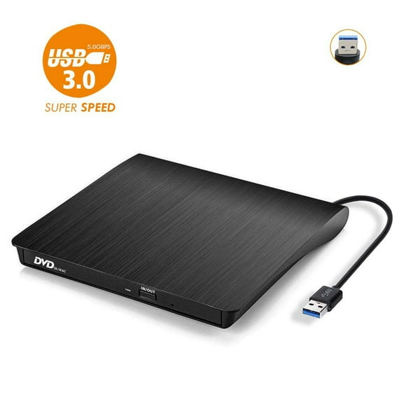 Lecteur de CD Externe, USB 3.0 CD Portable / Dvd + / Rw Lecteur Mince Dvd / CD ROM Graveur Compatible avec Ordinateur Portable PC Windows Linux OS Apple Mac (Noir)