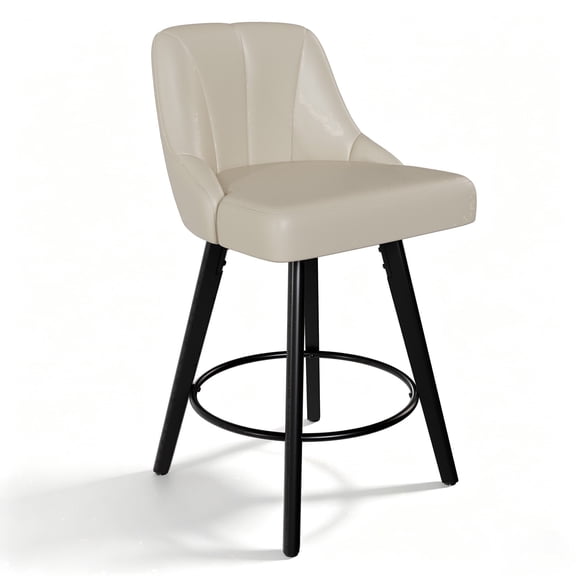Betisef Swivel Bar Stools Set of 1, Counter Height Bar Stools with Back, PU Leather Upholstered Kitchen Island Stools, 360° Swivel, Rubberwood Legs, Thick Cushion Seat, for Dining Room Beige