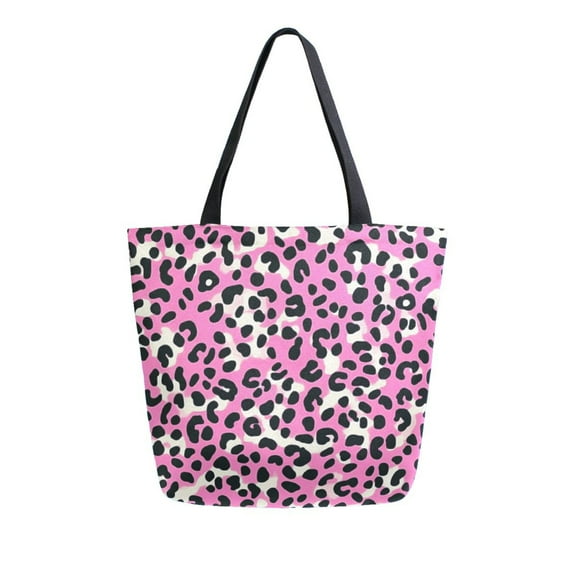 Durable Canvas Tote Bag with Zip Pocket Bags for Woman Shoulder Versatile Carryall for Everyday Use Pink and Black Leopard