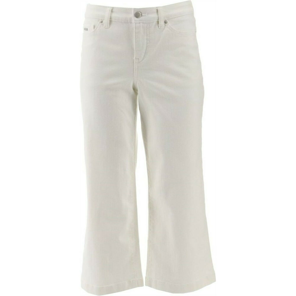 Isaac Mizrahi - Isaac Mizrahi TRUE DENIM Wide Leg Cropped Jeans White ...