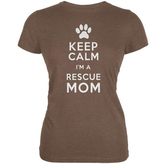 Mother's Day - Dog Keep Calm Rescue Mom Heather Brown Juniors Soft T-Shirt - 2X-Large