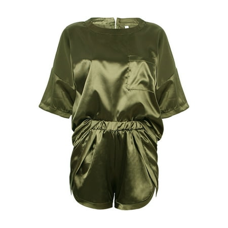 

YMH Pajama Set Short Sleeve Charming Women O Neck Sleepwear for Bedroom