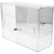 Plymor Clear Acrylic Locking Display Case with Sliding Back, 2 Shelves (Mirrored), 16" H x 22" W x 8.5" D
