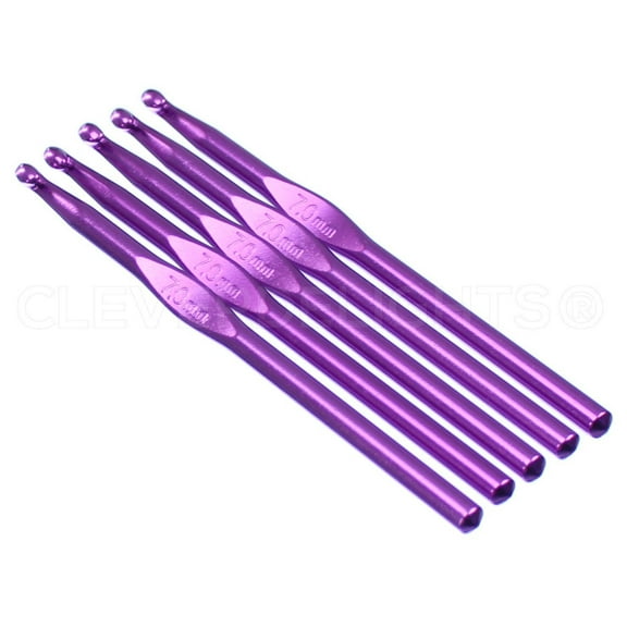 5 Pack - CleverDelights Size K/L (Size 10.75) Aluminum Crochet Hooks - 6" Length - 7mm Diameter