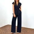 thumbnail image 2 of BLVB Women's Summer 2 Piece Outfits 2024 Cap Sleeve V Neck Open Front Blazer and Wide Leg Pants Office Work Suit Sets, 2 of 9