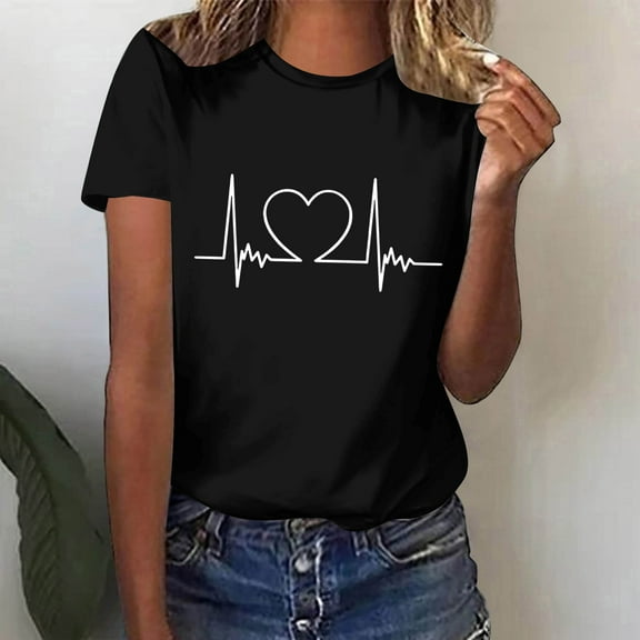 Otvok Valentine'S Day Fashion Crewneck Short Sleeve T-Shirt Casual Loose Shirt Tops for Women