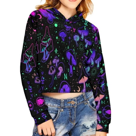

Renewold Trendy Hippie Colorful Mushrooms Graphic Hoodies for Teen Girls Age 11-12 Long Sleeve Crop Tops Pullover Sweatshirts Soft Comfortable Clothes Outdoor Workout Running Outfits