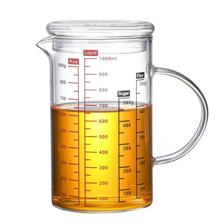 1000ml Glass Measuring Cups Jugs with Glass Lid Large Measuring Pitcher  Beaker Measured Mug Measure Liquid Milk Glass Cup Clear Scale with Spout