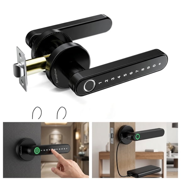 Fingerprint Door Lock with Keypad Keyless Entry - Biometric Door Knob for Bedrooms, Home, Office, and Apartment, Black