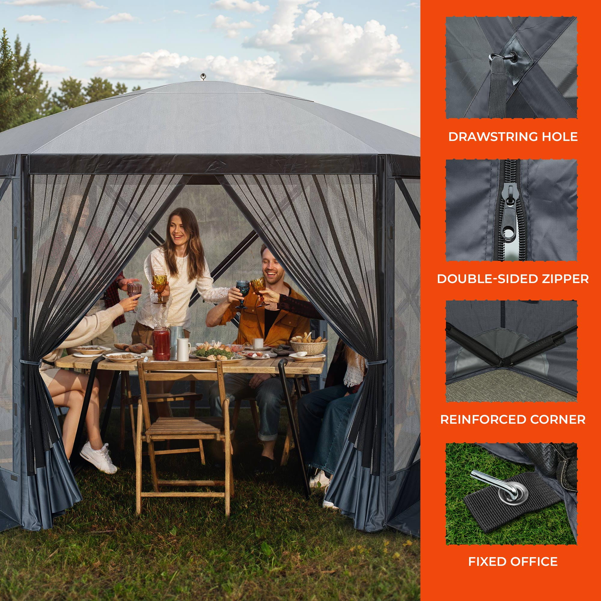Uforic 11.5x11.5ft Pop Up Canopy Gazebo, Outdoor Canopy Tent with 6 sidewalls and Netting, Waterproof, UV Resistant, Party Tent with Carrying Bag for Camping, Gray