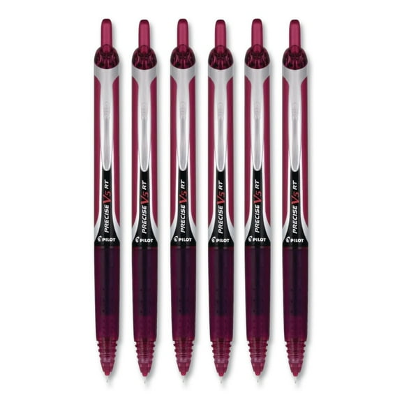 Pilot PIL15137 0.5 mm Extra-Fine Precise V5RT Retractable Roller Ball Pen - Burgundy Ink, Burgundy/Silver Barrel (1-Dozen)