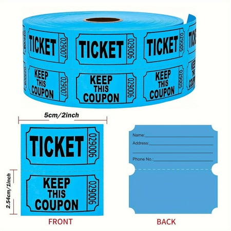 1000Pair/2000 Sheets Raffle Tickets, Double Roll, Ticket for Events, Entry, Class Reward, Fundraiser & Prizes