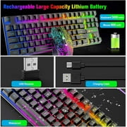 ZIYOULANG Wireless Gaming Keyboard and Mouse Combo with 87 Key Rainbow LED Backlight Rechargeable 3800mAh Battery Mechanical Feel Ergonomic Waterproof RGB Mute Mice for Computer PC Mac PS4 Gamer-Black