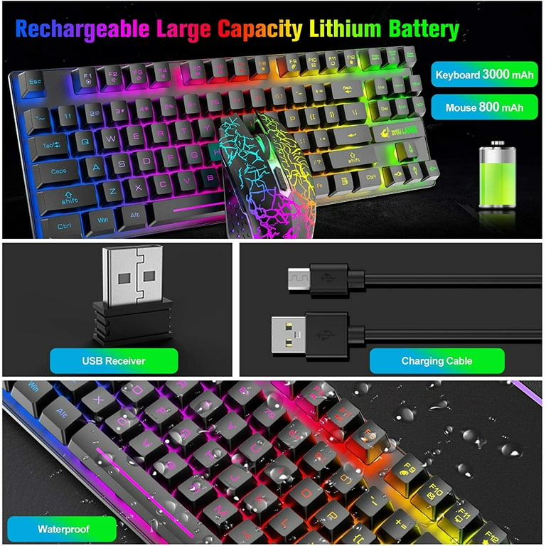 ZIYOULANG Wireless Gaming Keyboard and Mouse Combo with 87 Key