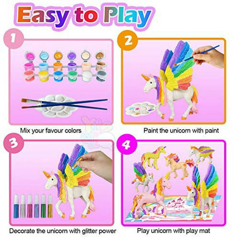 Unicorn Painting Kit for Girls - 4 Unicorn Figurines, Paint Your