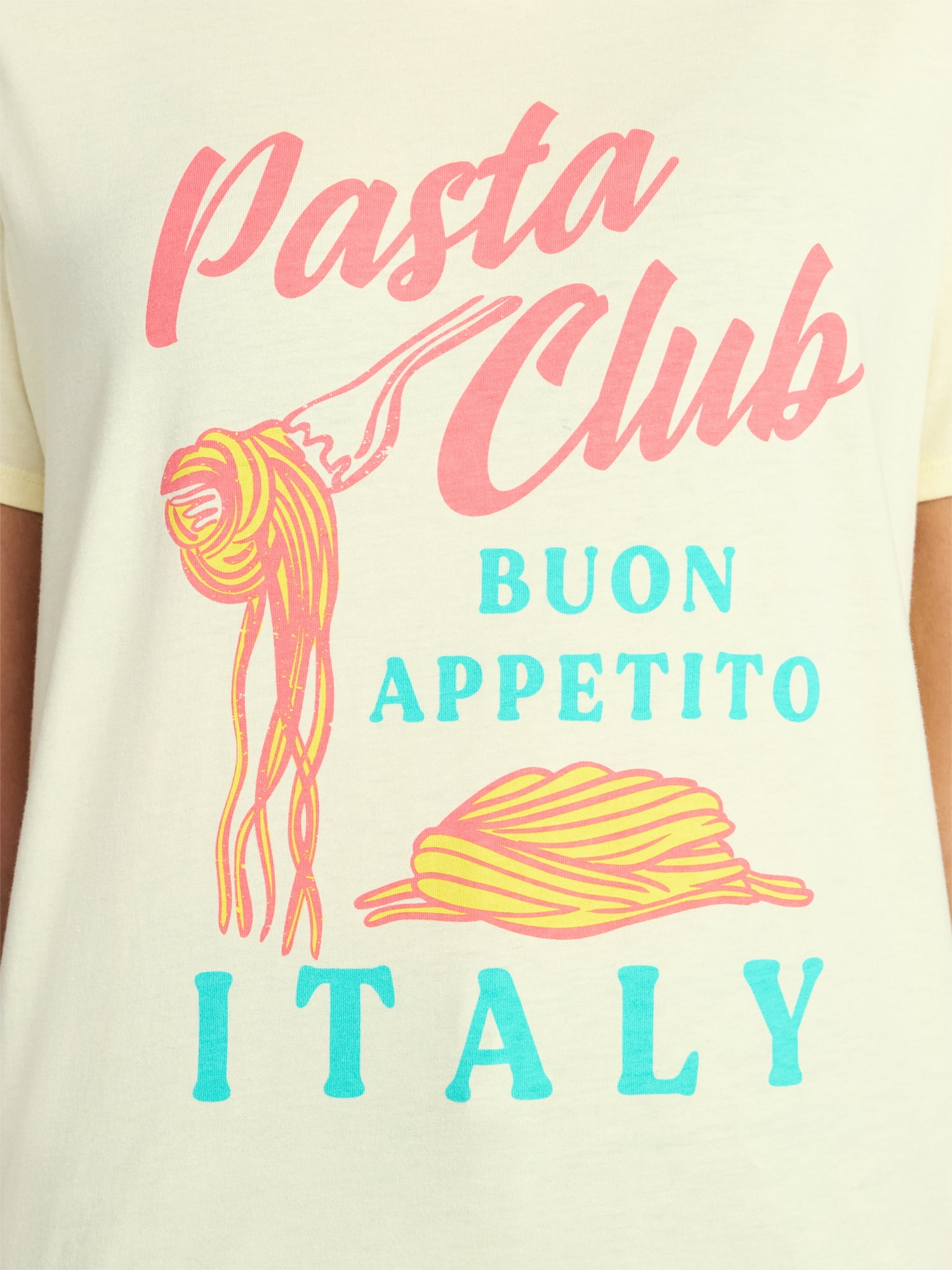 Pasta Club Women's Graphic Everyday Tee with Short Sleeves, Sizes XXS-XXL