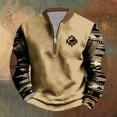 thumbnail image 2 of Feancey Men's Western Sweatshirt Vintage Graphic Quarter Zip Crewneck Pullover Tops Aztec Ethnic Print Elbow Patched Sleeve Cowboy Sweatshirts Khaki5 4XL, 2 of 4